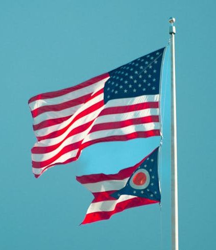 American flag and the state flag of Ohio